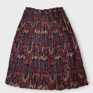 90s Burgundy Red Blue Dark block boho print broomstick skirt M/L